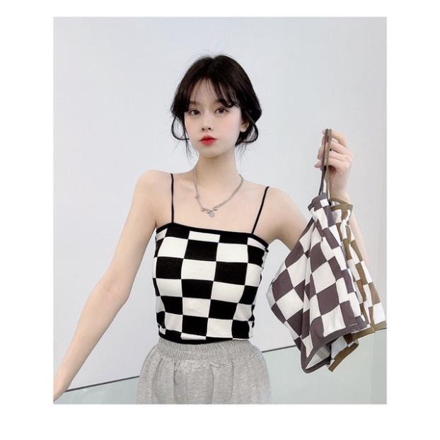 Áo Bra Nữ Softie 2 Dây Mảnh Kẻ Ô Dáng Lửng Có Đệm Ngực Trend Mới 8161