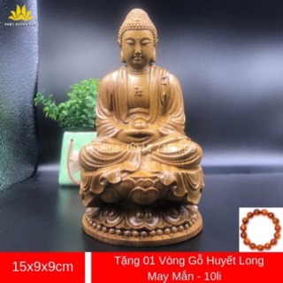 Tượng phật tổ A Di Đà -  )gỗ quý bách sanh liền khối 15x9x9cm