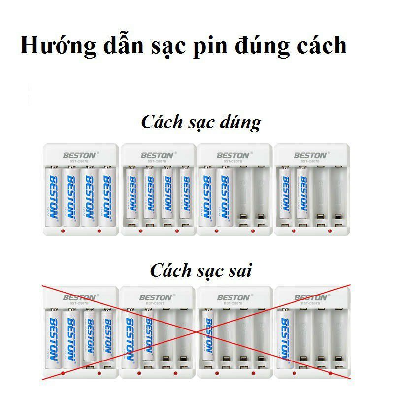 Pin sạc BESTON AA AAA 4 viên pin kèm sạc tự ngắt, tái sử dụng nhiều lần, tốc Độ Cao Led báo trạng thái sạc