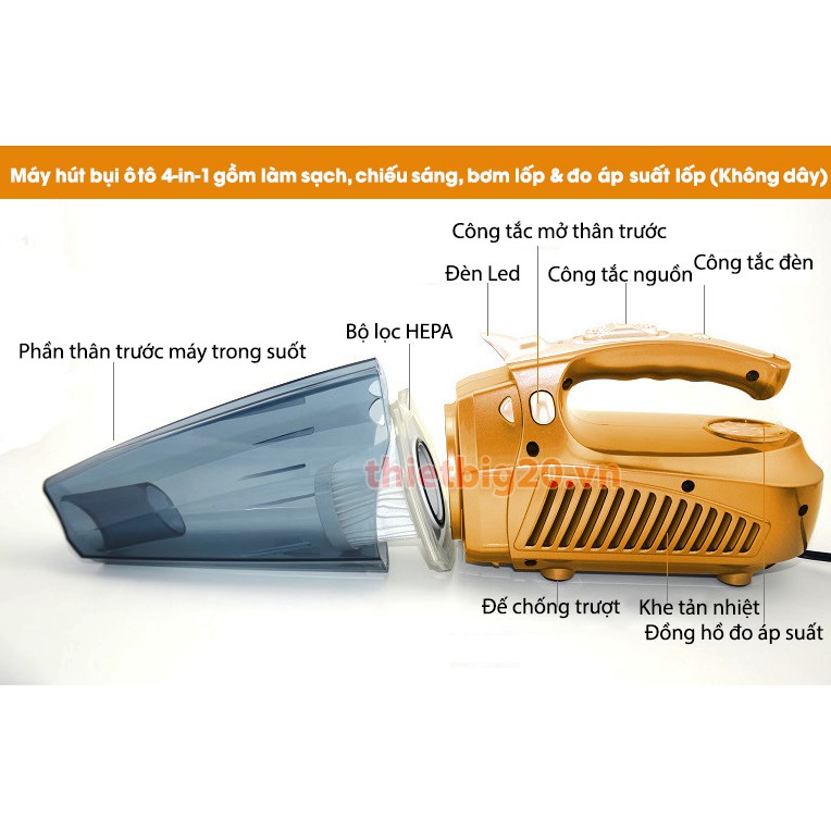 Máy hút bụi mini đa năng cầm tay kèm bơm cân hơi cho xe - GHB04