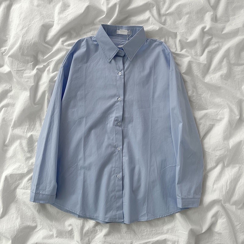 Áo sơ mi nữ dài tay form rộng Hàn Quốc sơ mi trơn nữ công sở Thiết kế tay dài Thời trang