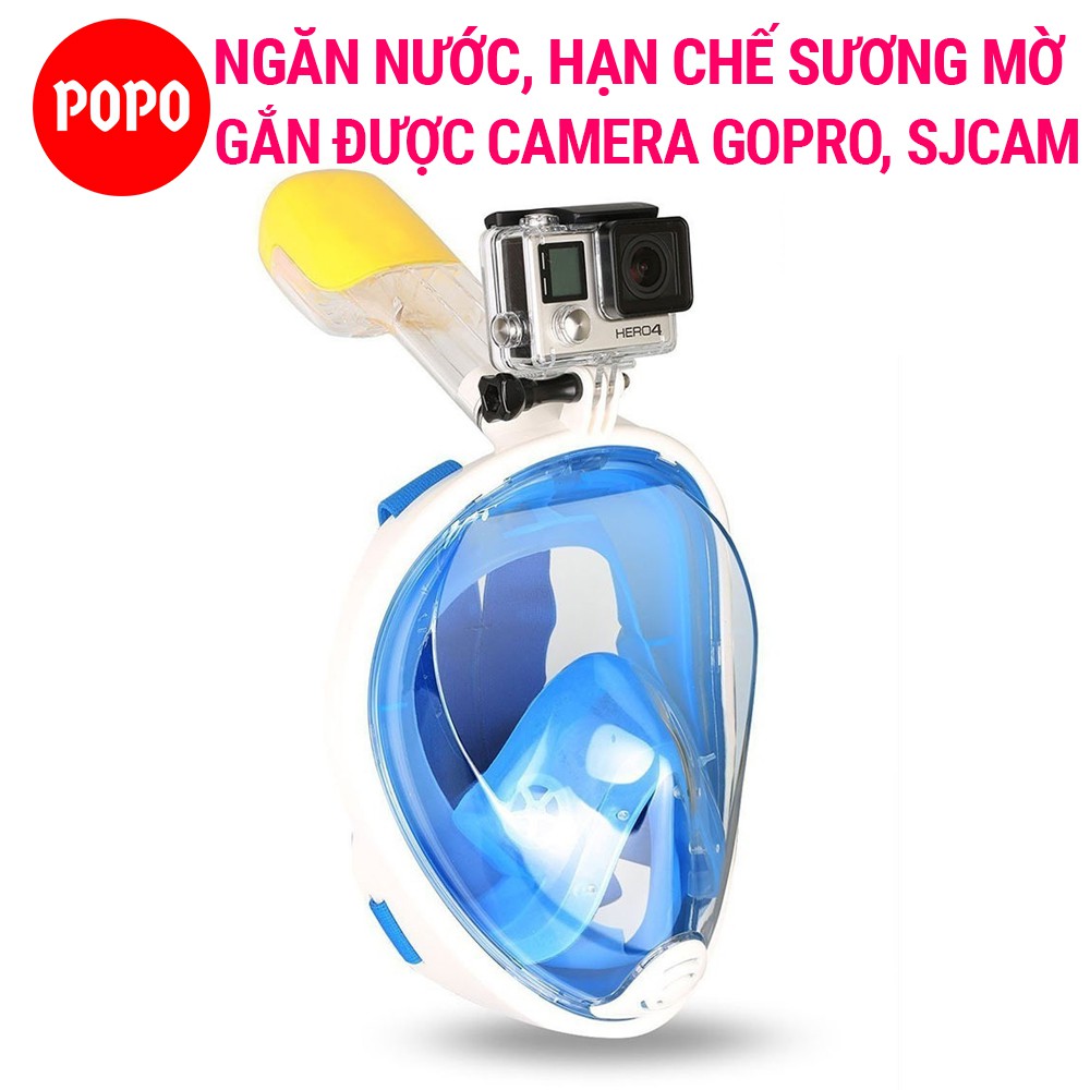 Mặt nạ lặn Full Face Size L gắn được GOPRO, SJCAM tầm nhìn 180 độ ống thở gắn liền ngăn nước POPO Collection