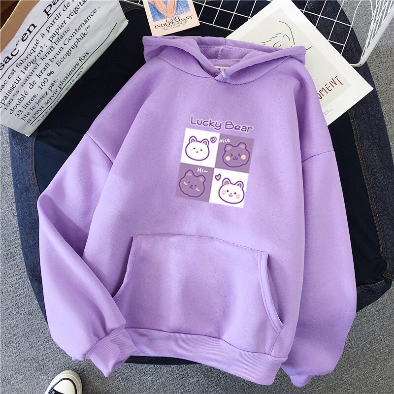 Áo Hoodie From Rộng Unisex Hình Gấu Lucky Bear Dễ Thương , Chất Nỉ Mềm Mại Style Ulzzang HOT TREND BB HOODIE