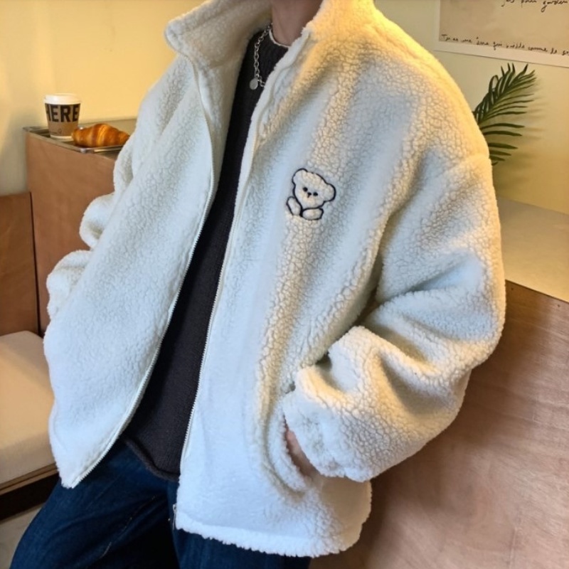 Áo khoác lông cừu dài tay có khóa kéo thời trang mùa đông cho nam nữ