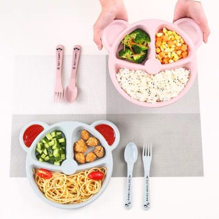 Khay ăn dặm lúa mạch hình gấu kèm thìa dĩa