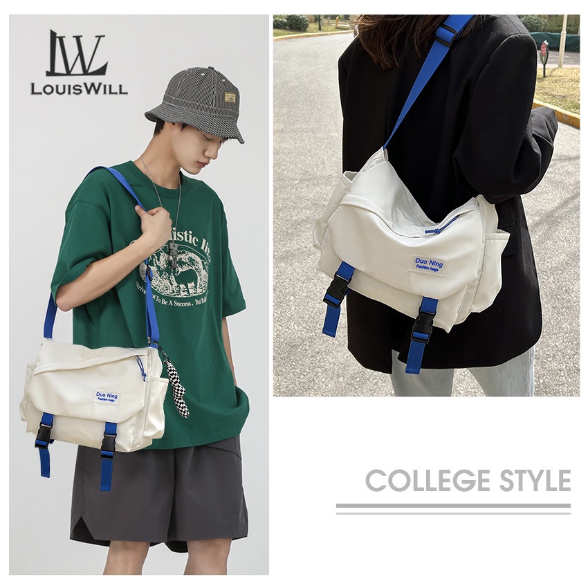 Túi đeo chéo LOUISWILL sức chứa lớn màu sắc tương phản thời trang cho học sinh