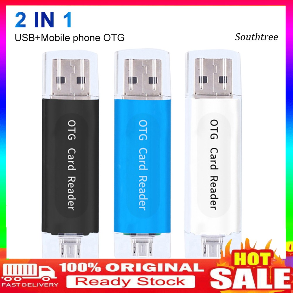 【Ready stock】2 in 1 USB 2.0 Phone OTG Dual TF SD Card Reader Adapter for PC Computer Android