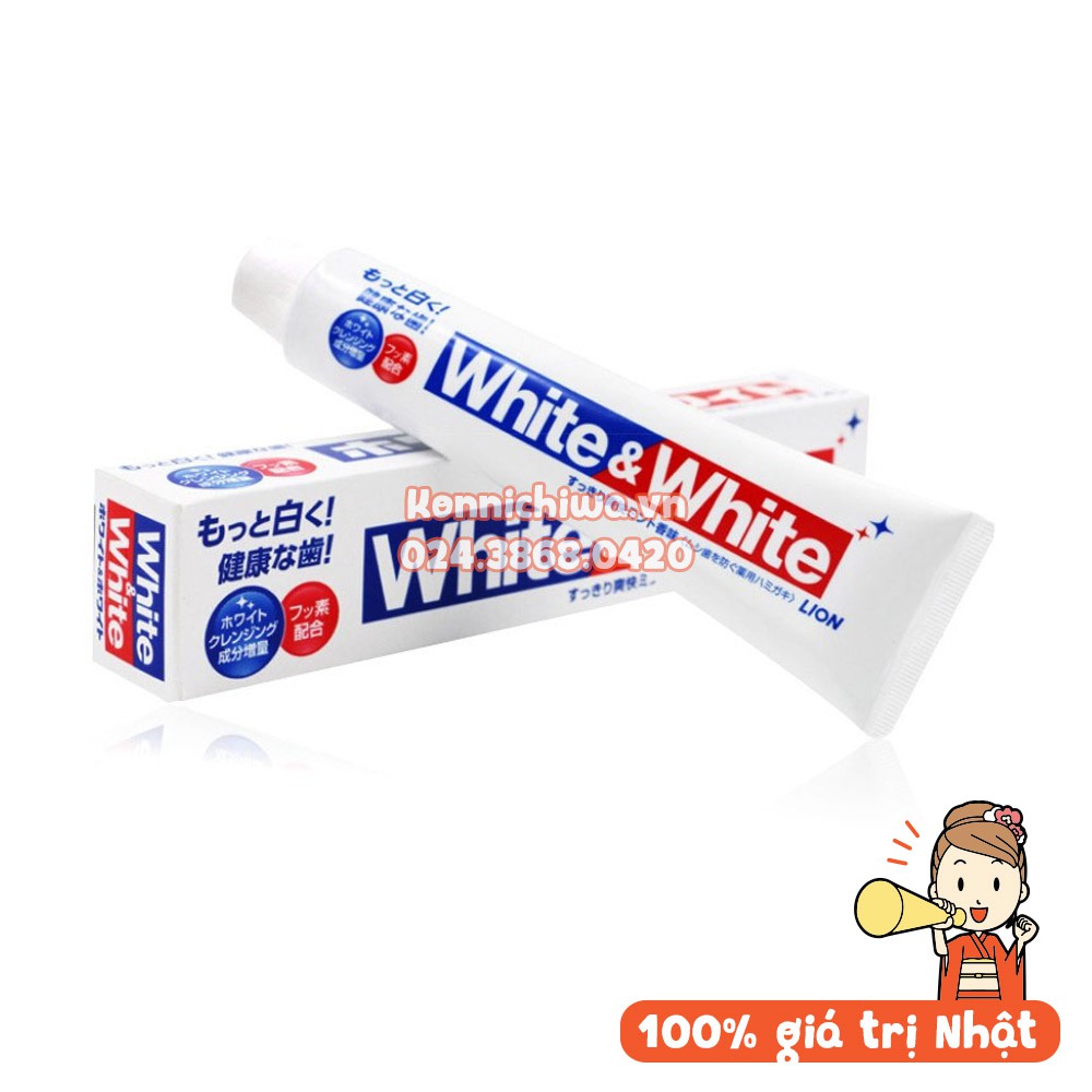 |Hàng Nhật| Kem đánh răng WHITE &amp; WHITE Lion 150g - Trắng răng, ngừa hôi miệng, hơi thở thơm mát