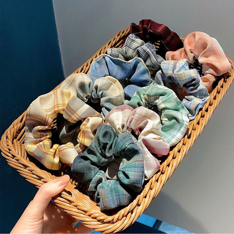 Dây Buộc Tóc Cao Su Co Giãn Họa Tiết Sọc Caro Phong Cách Hàn Quốc Thời Trang Cho Nữ