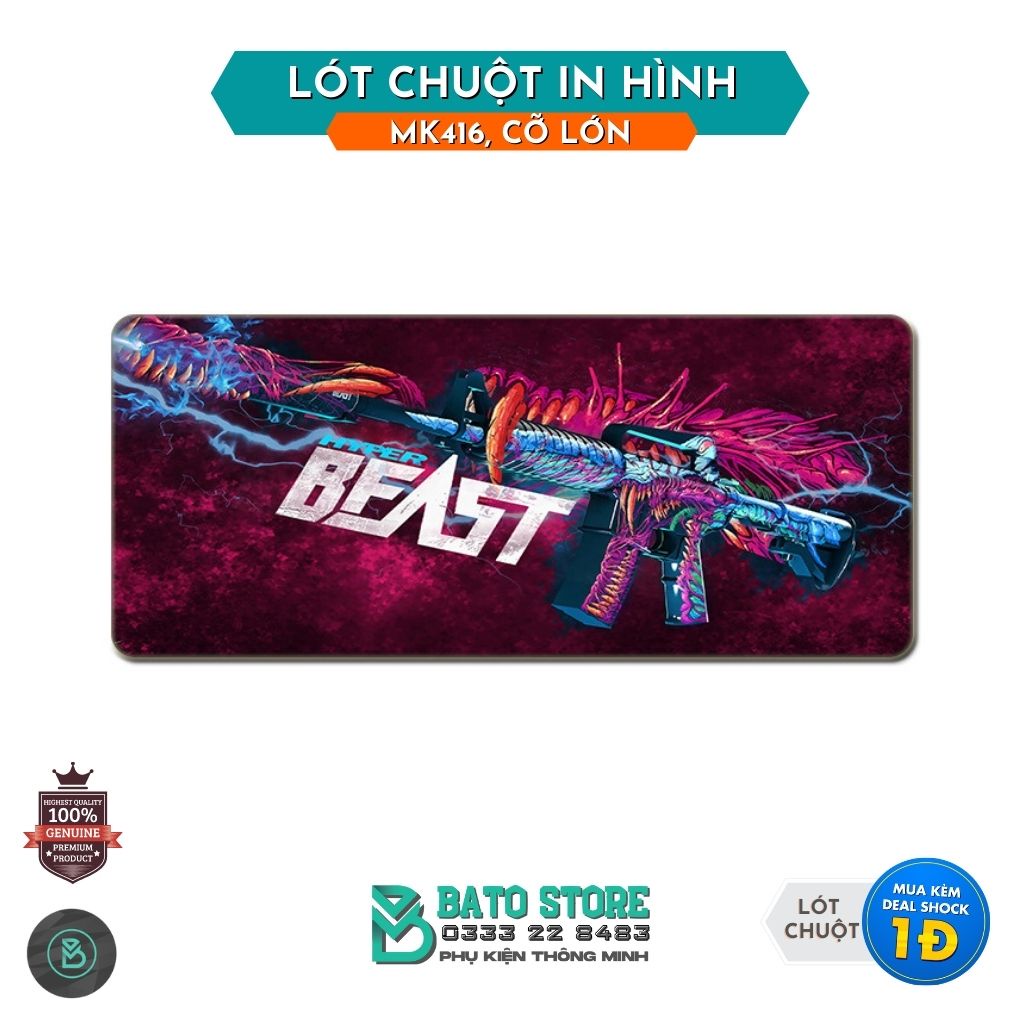 Lót chuột Bàn di chuột Hình MK416 Cỡ Lớn 70x30cm Siêu Đẹp, Khâu Viền, Chống Thấm Nước