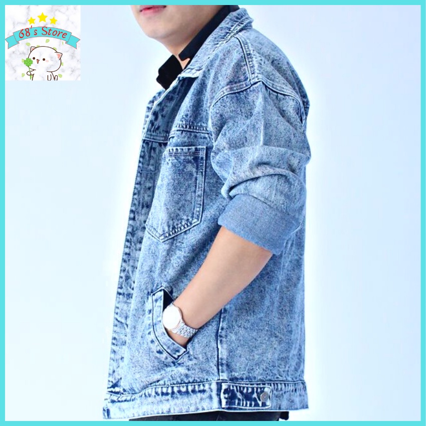 Áo khoác jean nam form rộng cao cấp 68's Store mẫu bigsize 3XL đến 115kg mặc chống nắng thoáng mát