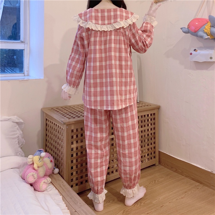 Set bộ caro tiểu thư phối ren quảng châu