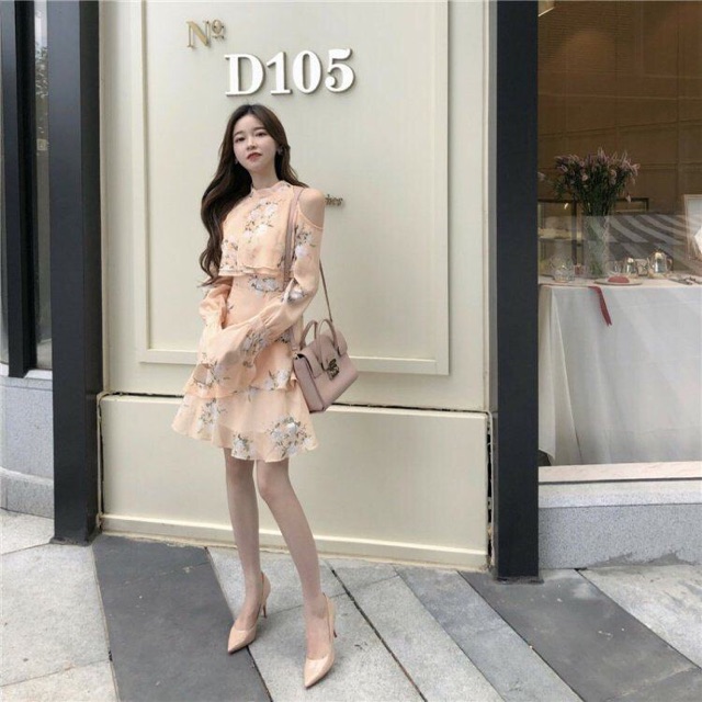 [ẢNH THẬT/ Sẵn] Đầm hoa nhí khoét vai thư ký Kim. Váy hoa tay bèo hai tầng. | BigBuy360 - bigbuy360.vn