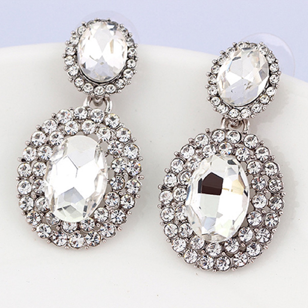 Cặp khuyên tai oval đính đá quý nhân tạo sang trọng quý phái dành cho nữ