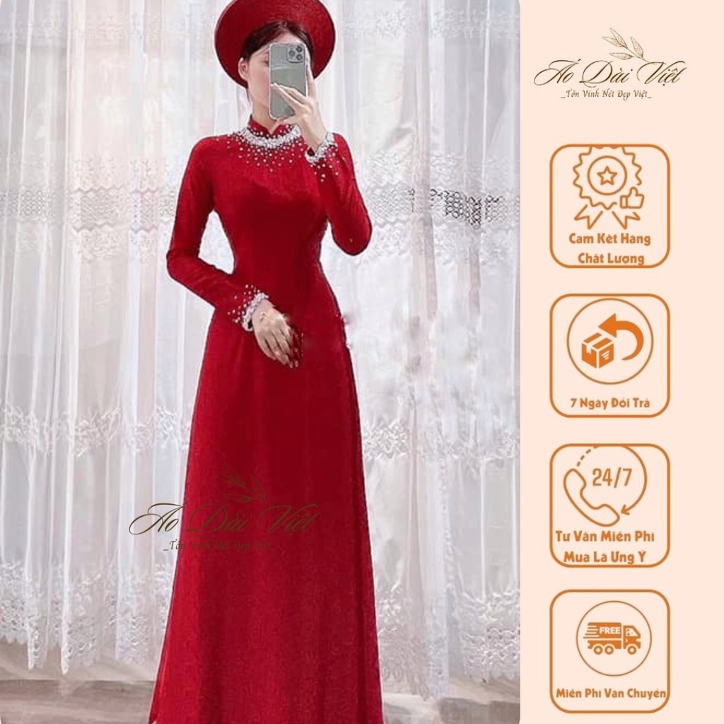 Áo Dài Cô Dâu Màu Đỏ Đính Ngọc Cao Cấp, Sang Trọng- Thu Phương Bridal Cam Kết Chất Lượng, Chuẩn Phom Dáng