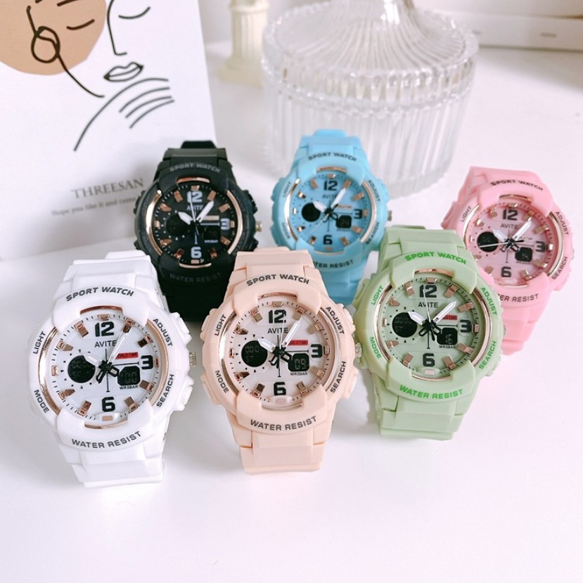 Đồng hồ thể thao nam nữ AVITE chính hãng, 2 chế độ xem giờ, giờ điện tử, giờ kim độc đáo, full chức năng AAV01