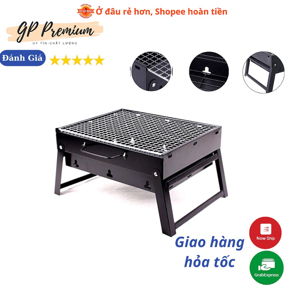 💖FreeShip💖 Bếp Nướng Than Hoa Vuông Chất Liệu Inox Cao Cấp Màu Đen Kích Thước 35x27x7cm Kèm Vỉ Nướng