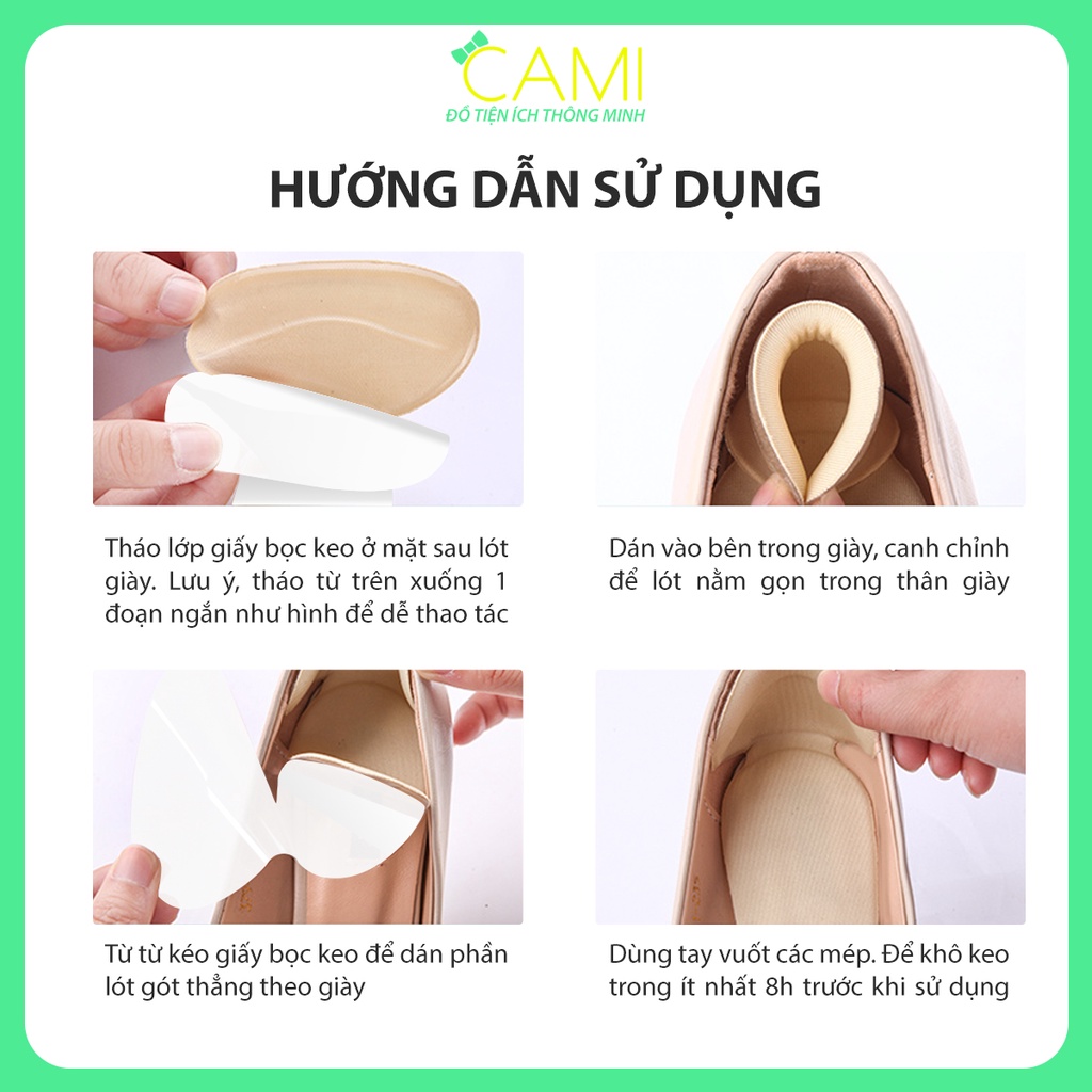 Miếng lót mút EVA ép vải và hạt silicone, giảm size, chống tuột và bảo vệ gót sau - Cami - CMPK208