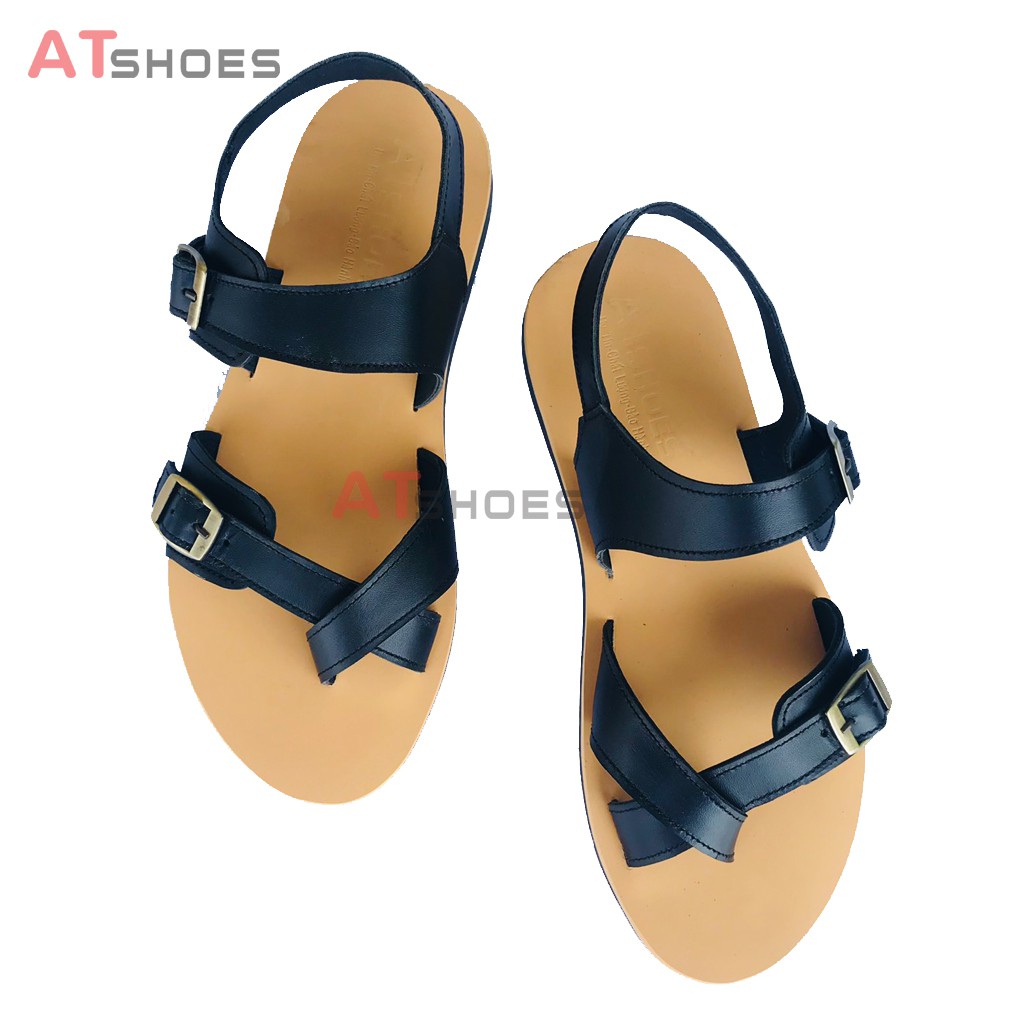 Dép Sandal Unisex Cao Cấp Da Bò Thật Sandal Xỏ Ngón Nam Nữ Trẻ Trung Đế Caosu Chống Nước Atshoes XDxsg211