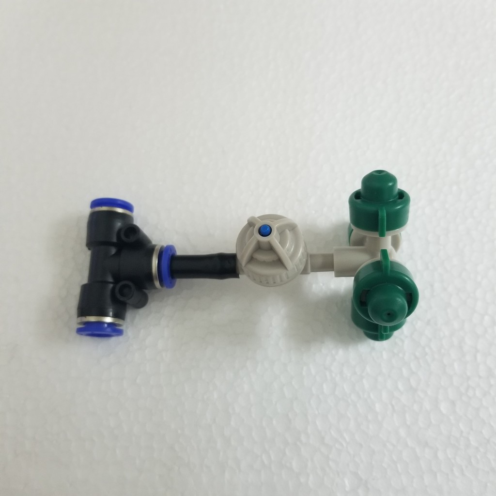 Béc phun sương 4 hướng - 4 cửa kèm Van Chống Rỉ - Bù Áp - Chống Nhỏ Giọt trắng và Tê cho ống 8mm