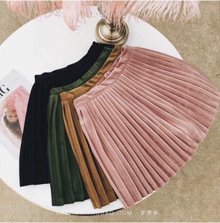 Chân váy xếp ly da lộn