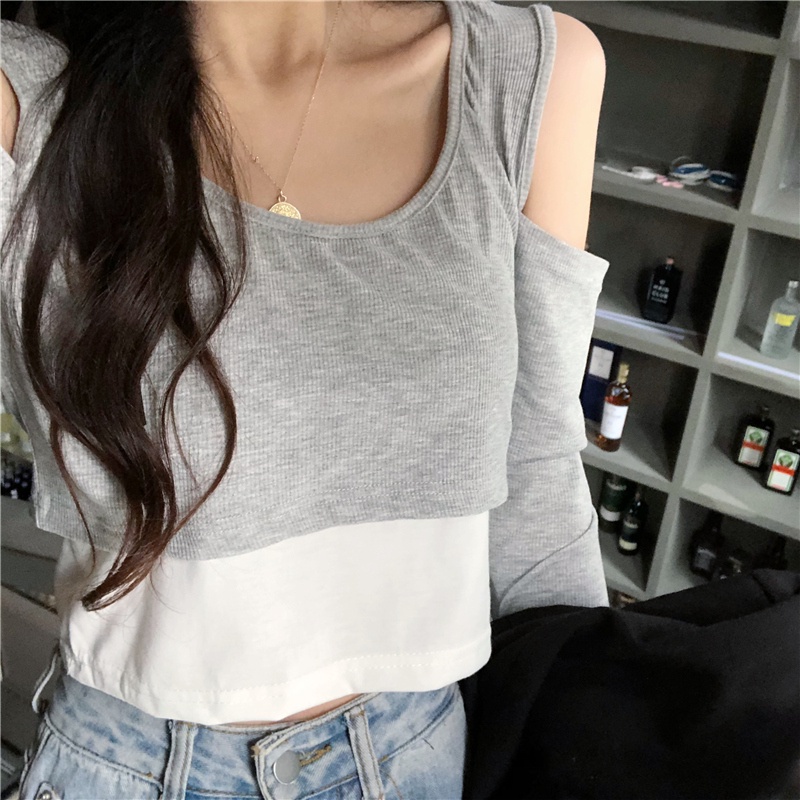 【ZHELIHANGFEI】Áo Thun Tay Dài Giả Hai Lớp Thời Trang Cá Tính