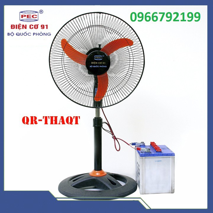 Quạt lửng 400mm Kẹp ắc quy 12v Điện Cơ 9109 / Điện Cơ 91 Bộ Quốc Phòng QR-THAQT. Quạt dùng nguồn ắc quy 12v
