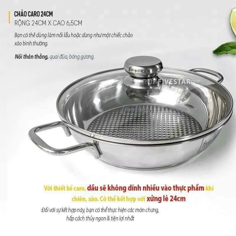 Bộ 5 nồi Inox 3 đáy Fivestar nắp inox quánh 18/nôi20/nôi24/xung24/chao24 hàng chính hãng BẢO HÀNH 5 NĂM, nấu được bếp từ