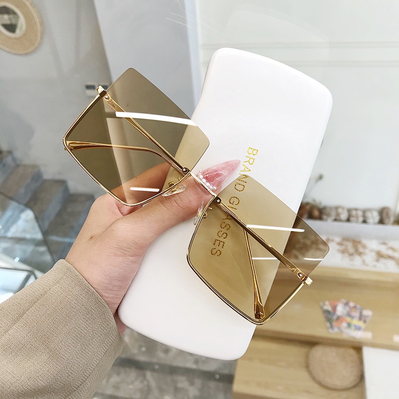 Kính Mát Nữ Nửa Gọng Kim Loại Phong Cách Retro Mới