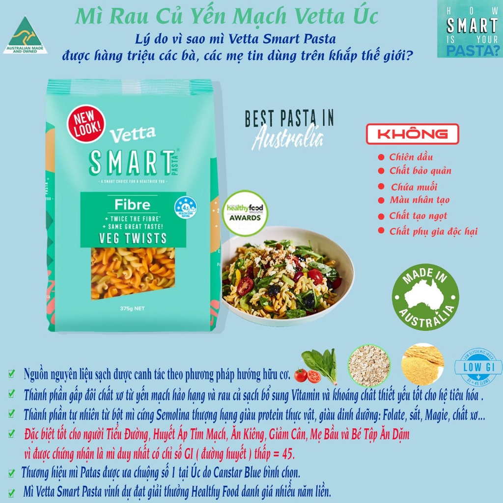 Mì rau củ yến mạch Vetta Australia - Veg Twists 375 gr