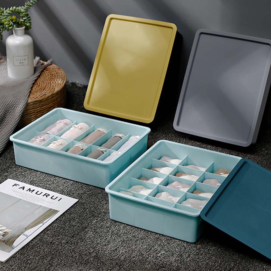 Hộp Đựng Đồ Lót, Khay Đựng Áo Lót, Tất, Vớ Có Nắp Chia Ngăn Chống Bụi P008