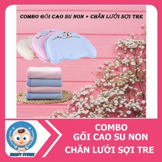 Combo Gối cao su non chống méo đầu và chăn lưới sợi tre Ấn Độ