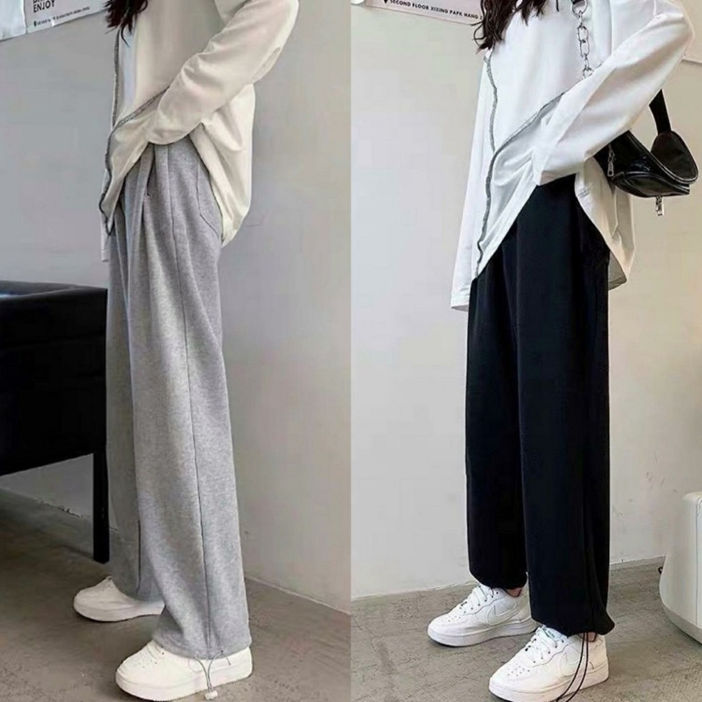 Quần Ống Rộng Jogger DORA Dây Rút Gấu Ulzzang - Kiểu quần jogger nữ cạp cao ống rộng Unisex - Leevin