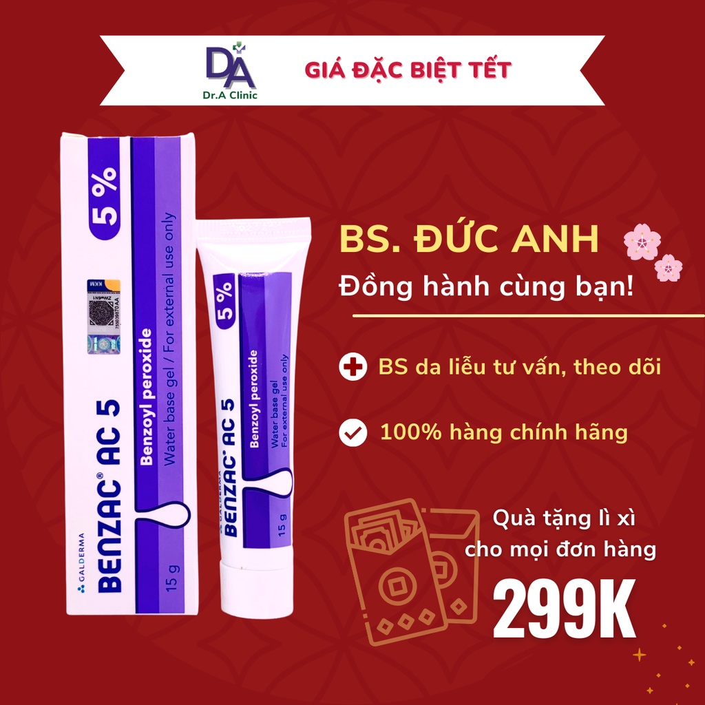 Chấm Mụn Benzac AC 5% Dr.A Clinic chứa benzoyl peroxide bpo giảm mụn viêm sưng nhanh gọn