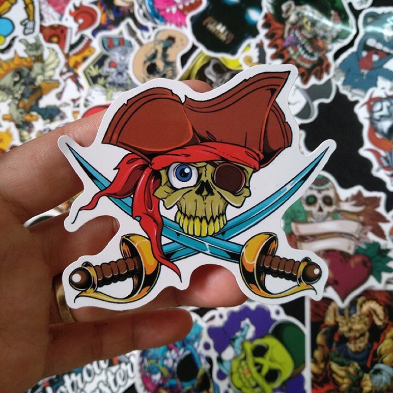 combo 30-60 cái sticker old skull đầu lâu decal bóc dán/ hình dán đầu lâu old skull