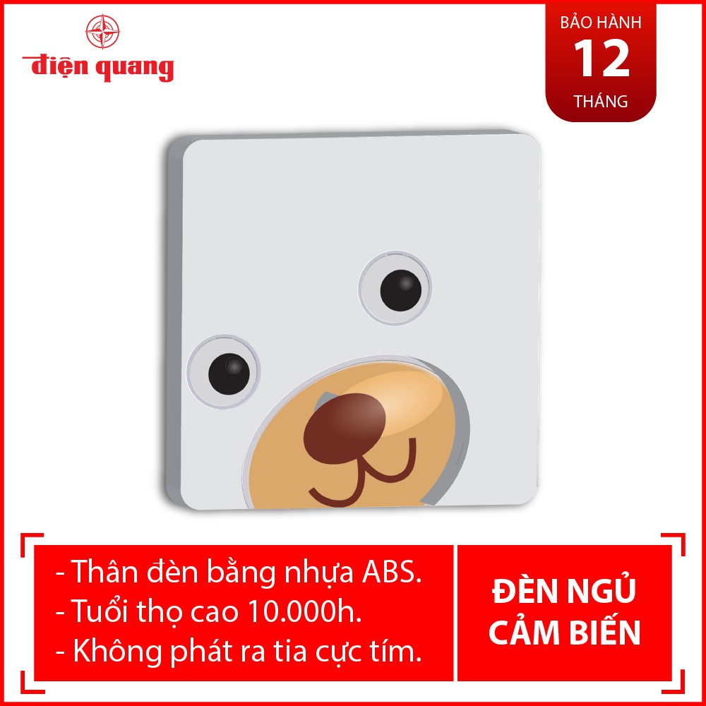 [Mã LIFE10K15 giảm 10K đơn 20K] Đèn ngủ LED Điện Quang ĐQ LNL04 WW (cảm biến quang, con gấu vuông, ánh sáng vàng)