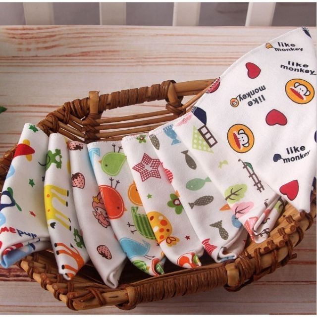 5 Chiếc Khăn Yếm Tam Giác Cotton 2 Cúc Bấm Cho Bé 0-5 Tuổi