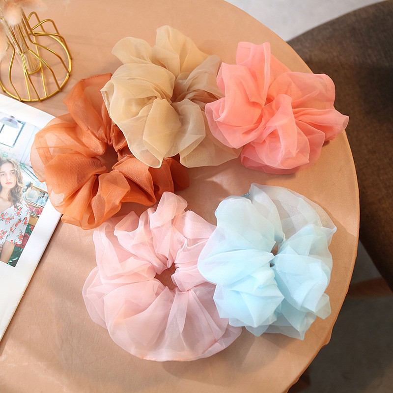 Dây buộc tóc,  Cột tóc scrunchies vải voan kính trơn nhiều màu thanh lịch siêu hot cho nữ, / giày thể thao97