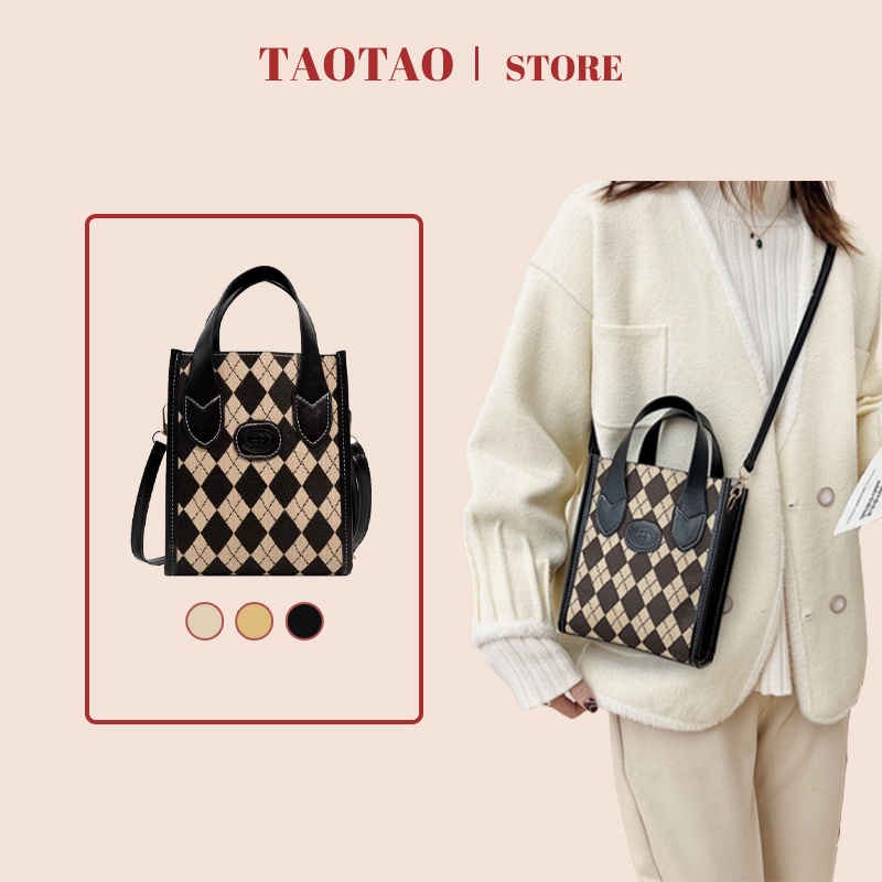 Túi tote nữ túi hộp vuông túi đeo chéo caro cá tính