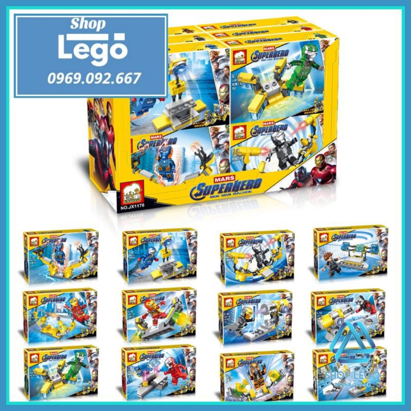 Xếp hình Người sắt Iron man Tony Stark 12 mẫu ghép thành cỗ máy Iron Man mới nhất 2020 Lego Minifigures Elephant JX1178