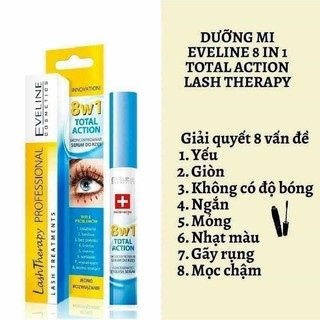 Dưỡng mi Eveline 8in1 Total Action, giúp giảm gãy rụng, mọc dài hơn