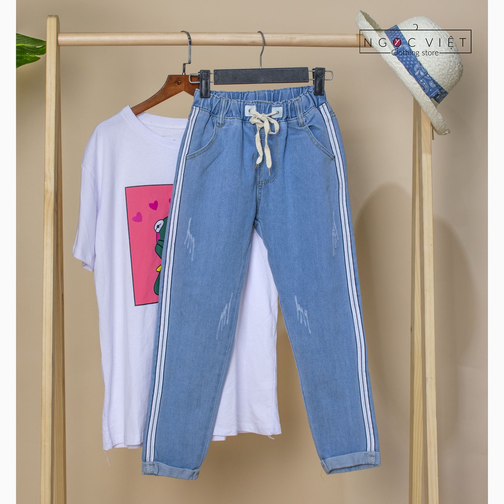 Baggy jean lưng chunh rút xắn gấu 2 sọc hông