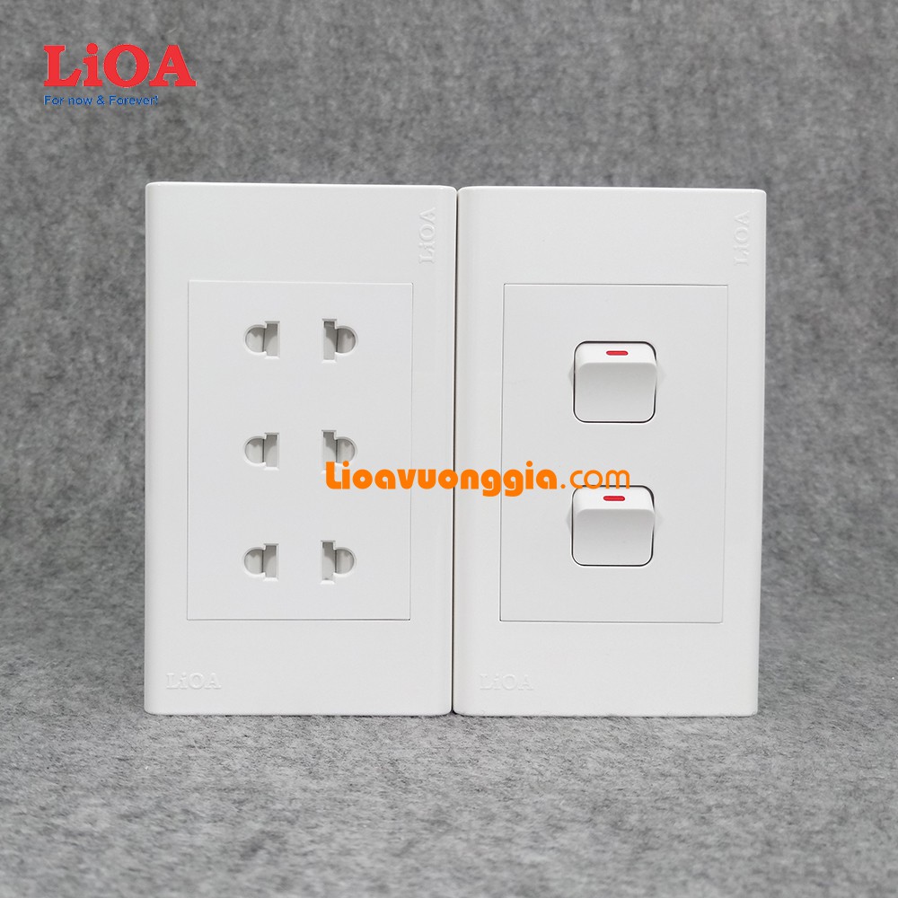 Combo ổ cắm điện ba 2 chấu LiOA 16A 3520W + 2 công tắc điện - Lắp nổi