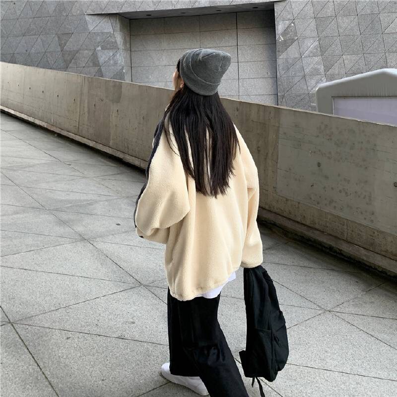 Áo khoác cardigan dáng rộng tay lỡ màu tương phản thời trang thu đông