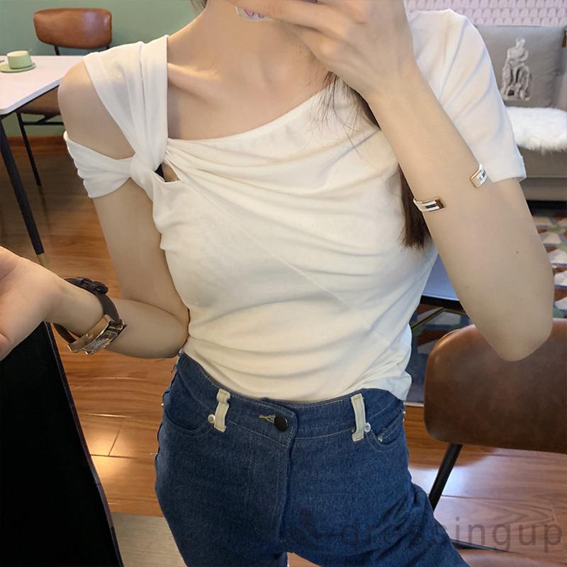 Áo Thun Ngắn Tay Lệch Vai Thời Trang Cho Nữ