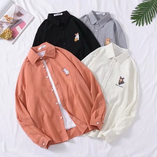 [Phải có dành cho nam hợp thời trang] Áo sơ mi vải lanh Cotton thêu đường phố hợp thời trang màu trơn Quần áo bé trai đơn giản Áo sơ mi dài tay Áo sơ mi đẹp trai Áo sơ mi phù hợp Áo sơ mi bên ngoài phong cách Harajuku Preppy Phong cách Áo sơ mi bên ngoài 