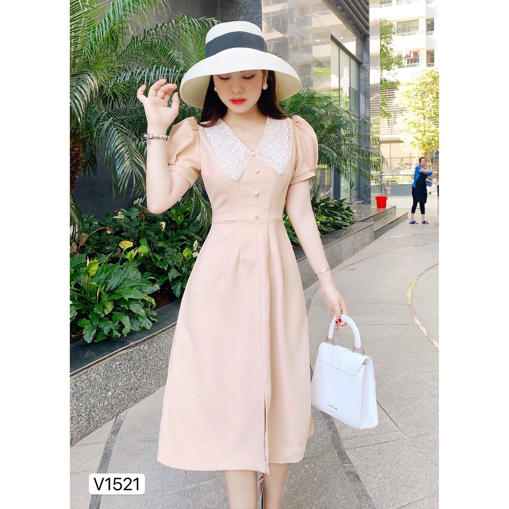 [Mã WASTMAY giảm 15% tối đa 30K đơn 150K] Váy be cổ ren V1521 - Đẹp Shop DVC (Kèm ảnh thật trải sàn do shop tự chụp) | BigBuy360 - bigbuy360.vn