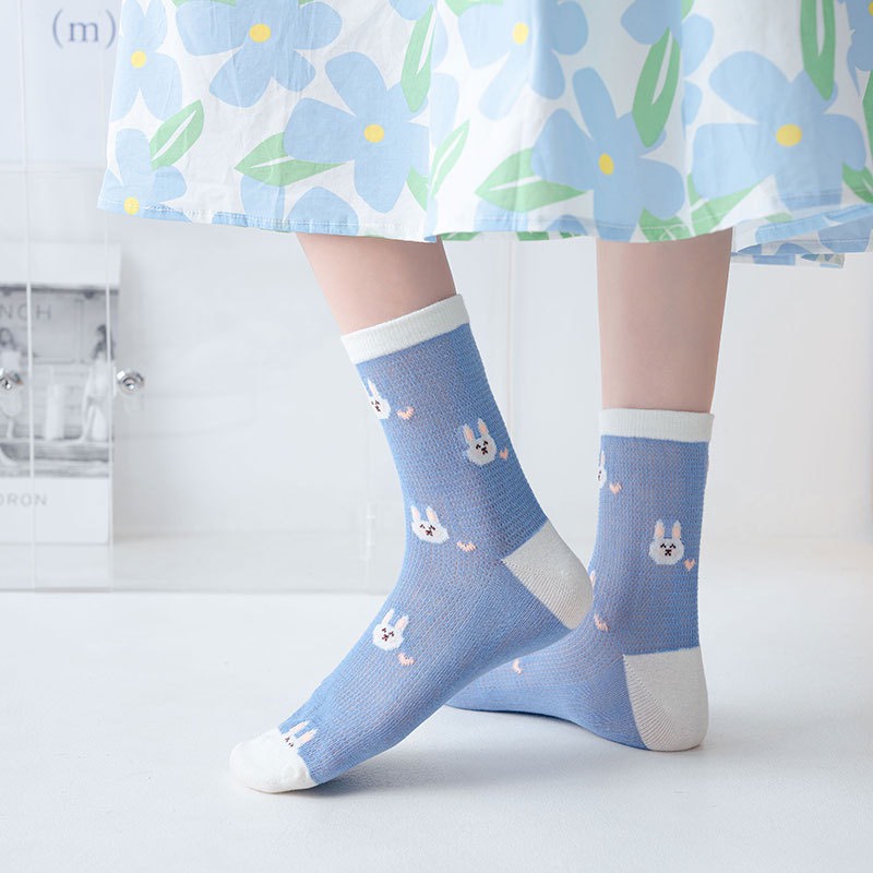 TL111 Tất vớ nữ cổ cao tất lưới tông xanh dương - trắng LOLITA