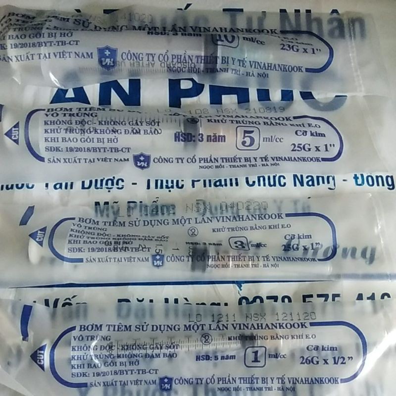 Bơm tiêm - xilanh sử dụng 1 lần 1ml/cc. 3ml/cc. 5ml/cc. 10ml/cc