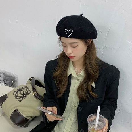 Deepsea Mũ Beret Len Thêu Hình Trái Tim Phong Cách Hàn Quốc Thời Trang Mùa Thu Cho Nữ